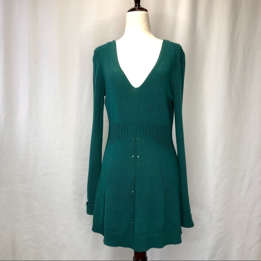 Calvin Klein Jeans knit mini sweater dress long sleeves deep v malachite green S